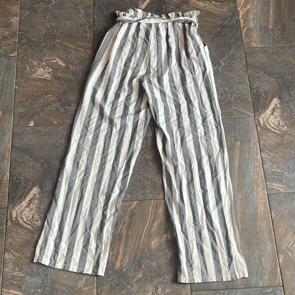 American Eagle Wide Leg Pants Paper Bag Waist Striped with Pockets Size Small - Picture 8 of 15